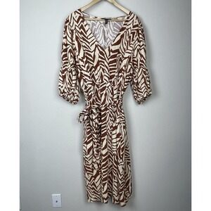 Eloquii Plus Size 20 Animal Print Linen Blend Belted Boho‎ Coastal Dress